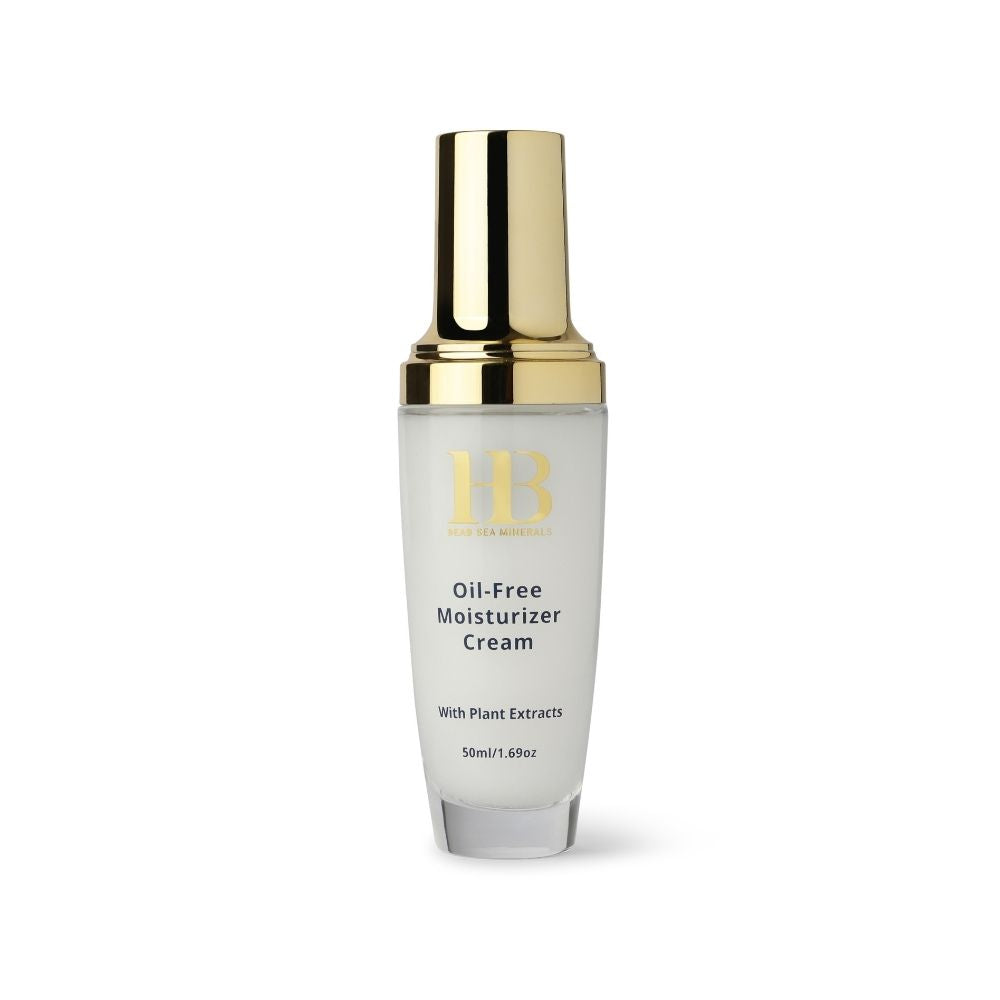 Oil-Free Moisturizer Cream bottle with gold cap on a white background