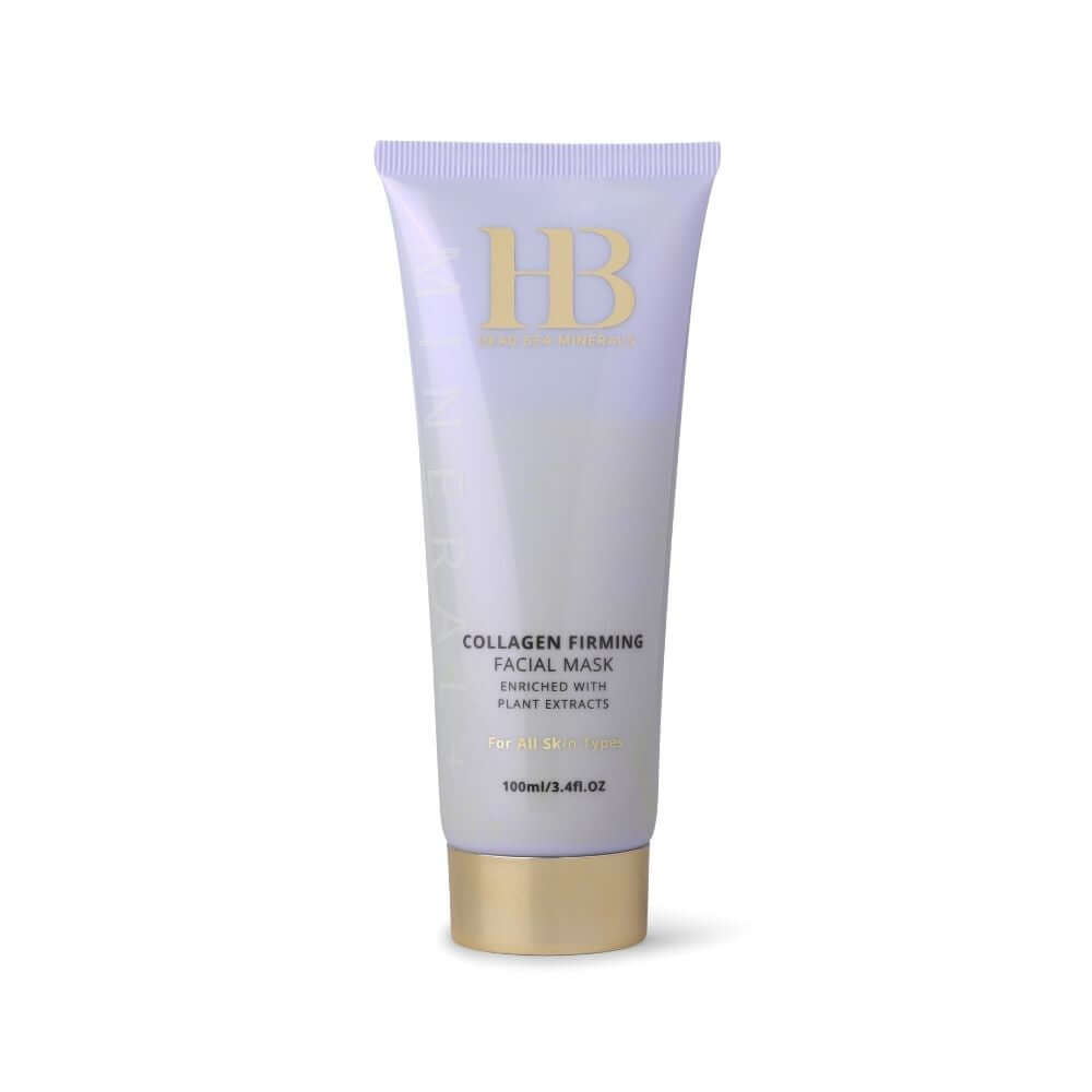 Collagen firming facial mask tube with 'HB' branding on a white background