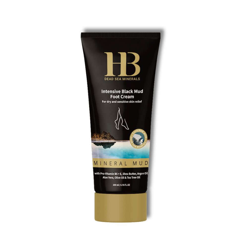Tube of HB Dead Sea Minerals Intensive Black Mud Foot Cream on a white background