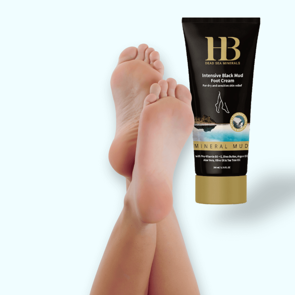 Foot cream packaging with a foot on a white background