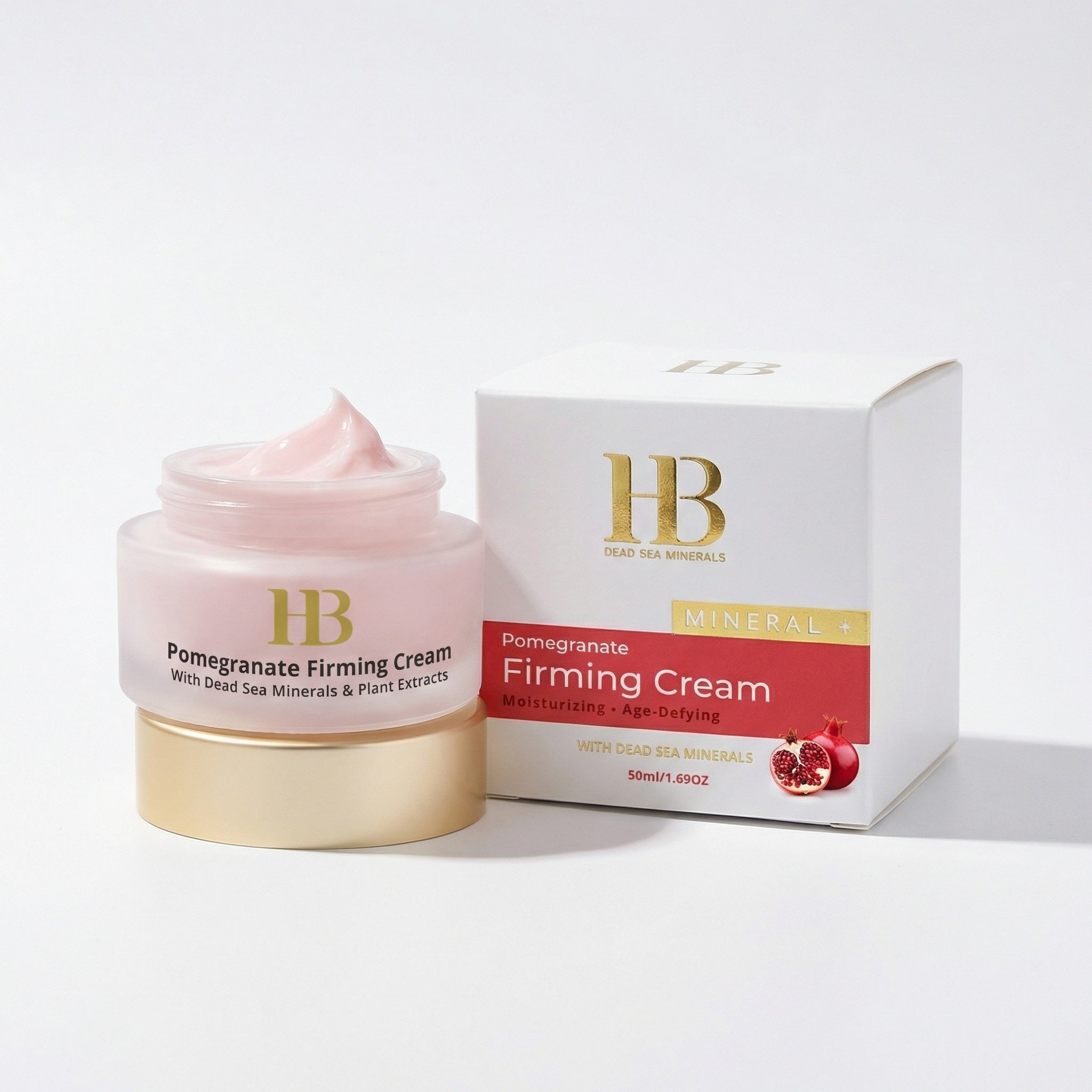 Pomegranate Firming Cream with packaging on a white background